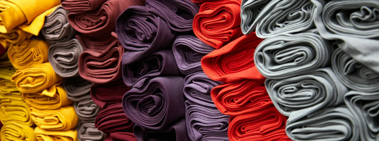 Stofe textile colorate stivuite — materiale pentru halate și uniforme personalizate